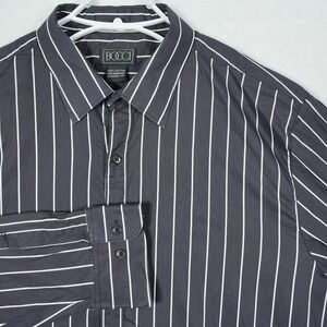 Bocci Mens XL Gray White Striped Cotton Long Sleeve Button Down Shirt XL 17-17.5